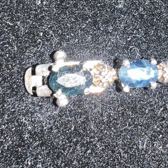 Sterling Silver Sapphire Tennis Bracelet with Flower Accents, Stamped 925 - Picture 2 of 7